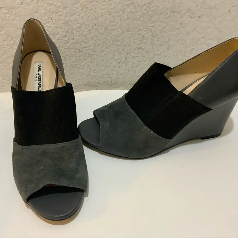 Karl Lagerfeld Moyen Darci Wedges 8 M Black Gray